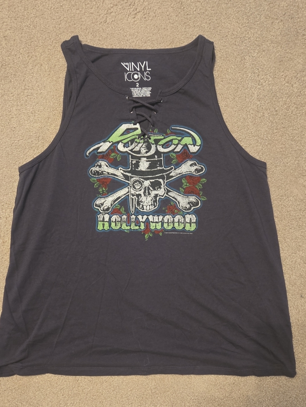 Womens Poison Hollywood Lace-Up Tank Top - Charcoal